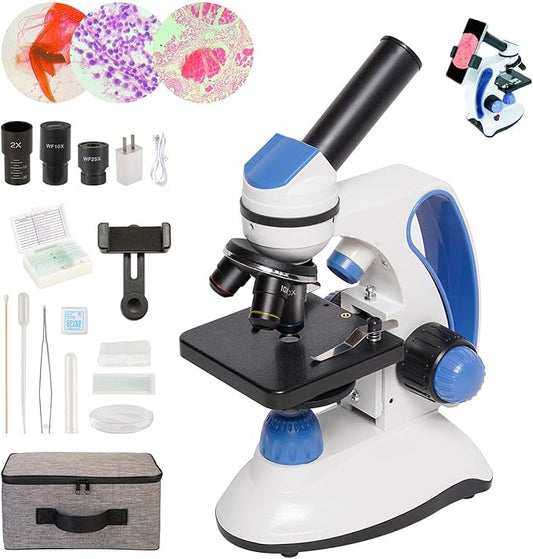 Microscope for Kids stedunts, 40X-2000X Magnification, 3 eyepieces LED Light with Microscope Slides, Phone Adapter,Kit for Home School