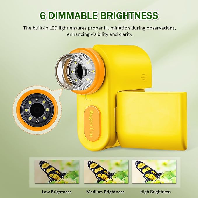 1000X Handheld Microscope for Kids, 4K 2.0" Screen Mini Pocket Microscope with 6 Adjustable LED Lights, Edu Science Birthday Christmas Gifts for Kids Ages 8-12, 32G SD Card Included - Yellow