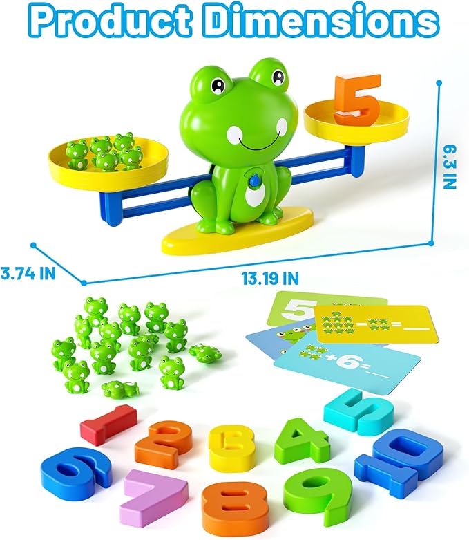 Frog Balance Math Game for Kids, Montessori STEM Counting Toy with 20 Frogs & 40 Double-Sided Cards, Educational Gift for Preschoolers Ages 3-8