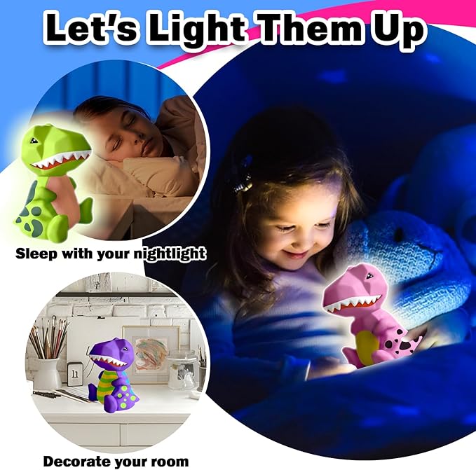 FUNZBO 4.3in Paint Your Own Dinosaur Lamp Kit - Arts and Crafts Supplies Painting Kit for Kids Teens, DIY Night Light Dinosaur Toys for Boys Girls 3 4 5 6 7 8 9 10 11 12 Christmas Birthday Gifts