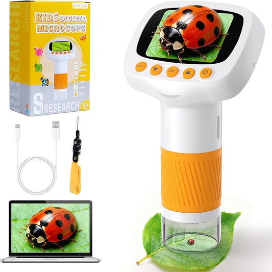 Pocket Kids Microscope for Over 3 Years Old, 1000X Handheld Microscope for Kids w/2''IPS Digital, Photo Video Mini Portable Microscopes, Science Edu Digiscope,Christmas Birthday Gifts for Kids