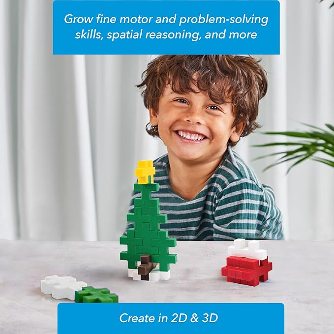 Plus Plus Big - Instructed Tube - 15 Piece Holiday Mix - Construction Building STEM/STEAM Toy, Interlocking Large Puzzle Blocks for Toddlers and Preschool