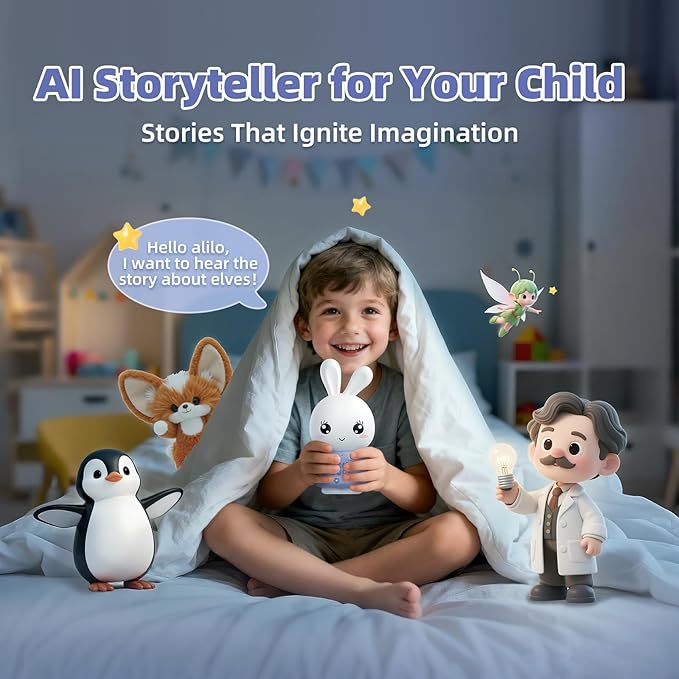 alilo AI Toys for Kids, ChatGPT Smart Companion with Real-Time Voice, 4 Agents & 91 Languages, Preloaded 48 Bunny English/50 Stories/66 Music/28 Lullabies/34 Classical Tunes, Bluetooth Speaker