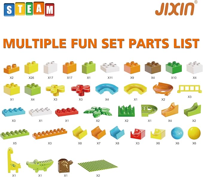 JIXIn Dinosaur Marble Runs for Kids 4-8 Building Blocks 187Pcs Compatible with Lego DUPLOS for Age 2-5 - Marble Run for Kids Ages 3-5 - Montessori Toys - STEM Toys - Fun Dinosaur Toys for Kid Ages 3+