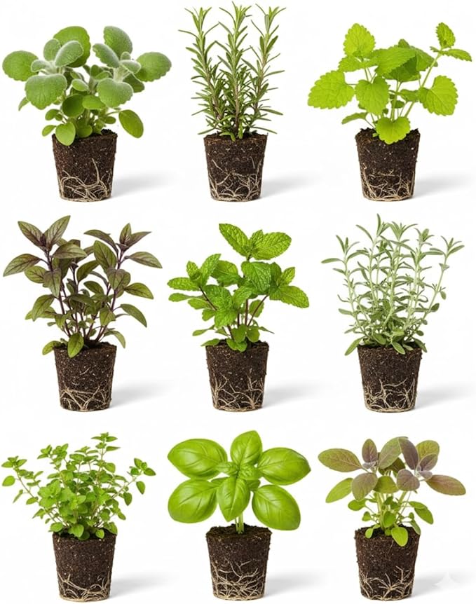 4 Assorted Herbs Plants, Mixed Herb Plants, Basil, Rosemary, Mint, Lemon Balm, and Other Varieties, 3-6" Live Herbs Collection for Indoors Outdoors Garden, Kitchen, Well Rooted, No Pot