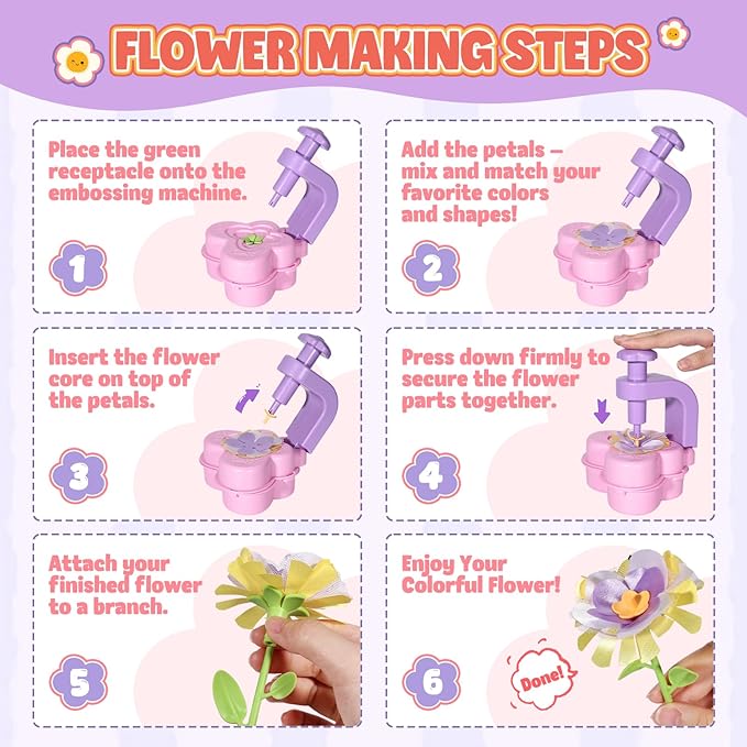 Crelloci Fabric Flower Bouquet Toys, DIY Arts & Crafts Kits for Kids Ages 3-12, DIY Flower Craft Kits for Toddlers, Educational Activity Preschool Birthday Gifts for 4 5 6 7 8 9 10 Year Old Girls