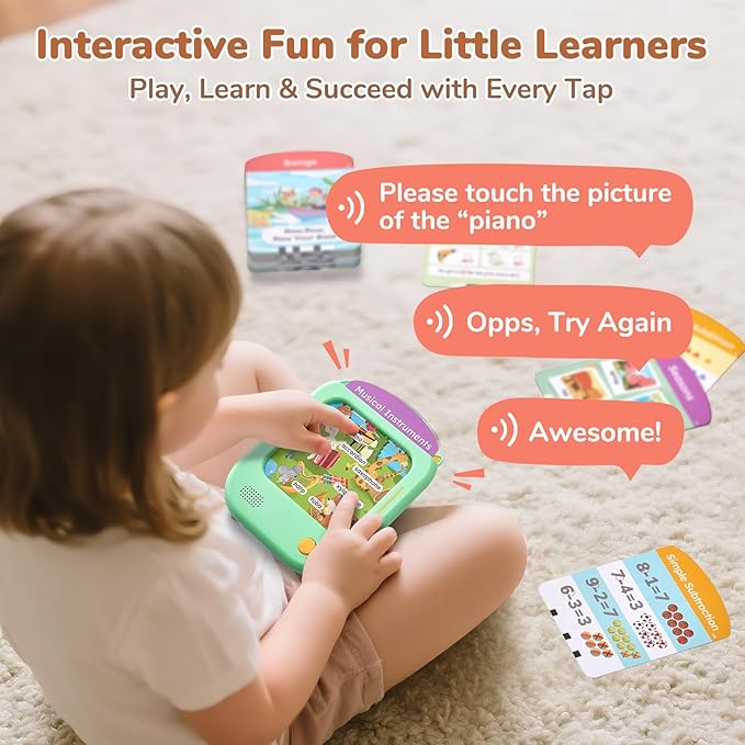 JoyCat Kids Learning Tablet, 156 Pages Tap-to-Read Flash Cards with 20 Interactive Games, Montessori Toy for Alphabet, Phonics, Words, Simple Math & Songs, Learning Toy Gifts for 2-5 Years Old