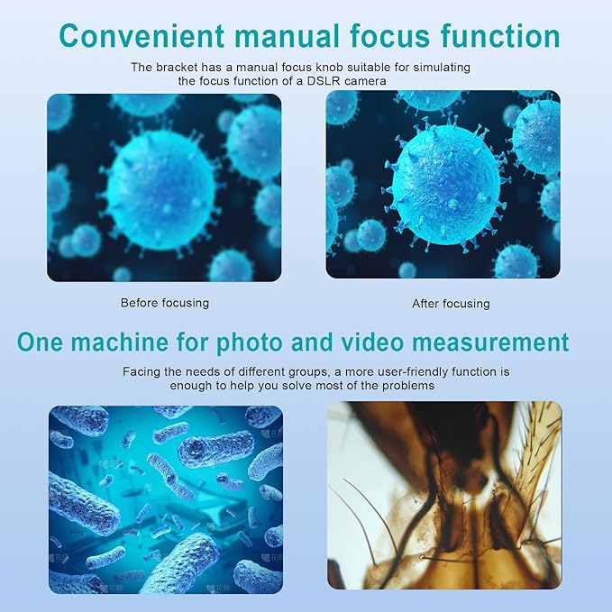 Trinocular Microscope 40X-5000X Magnification Microscope for Adults, Laboratory Grade with Dual Mechanical Stage and HD USB Camera