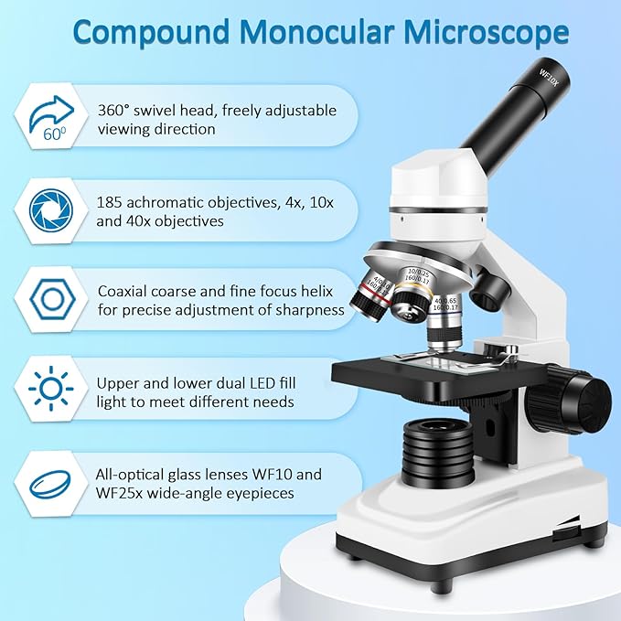 Microscope for Adults 40x-2000x Compound Microscope with Dual LED Illumination for Schools