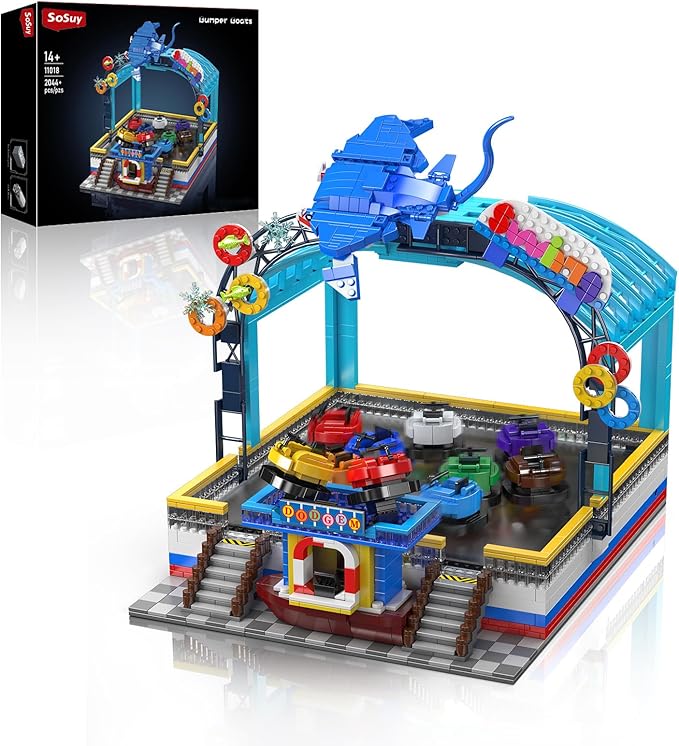 Sosuy Bumper-Boat Ride Building Blocks Set, 2044+ Pcs Amusement Park Model with Motor Remote Control, STEM Engineering Toy for Boys Adults, Teens, Girls, Creative City for Collectors
