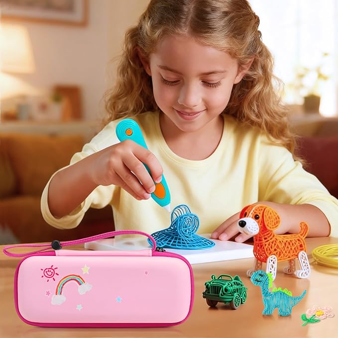 FINTIE Case Compatible with 3Doodler Start+ Essentials (2024/2023) 3D Printing Pen for Kids, Hard Storage Organizer Box with Hand Strap for Printing Filament Refill, USB Charger (Box Only), Pink