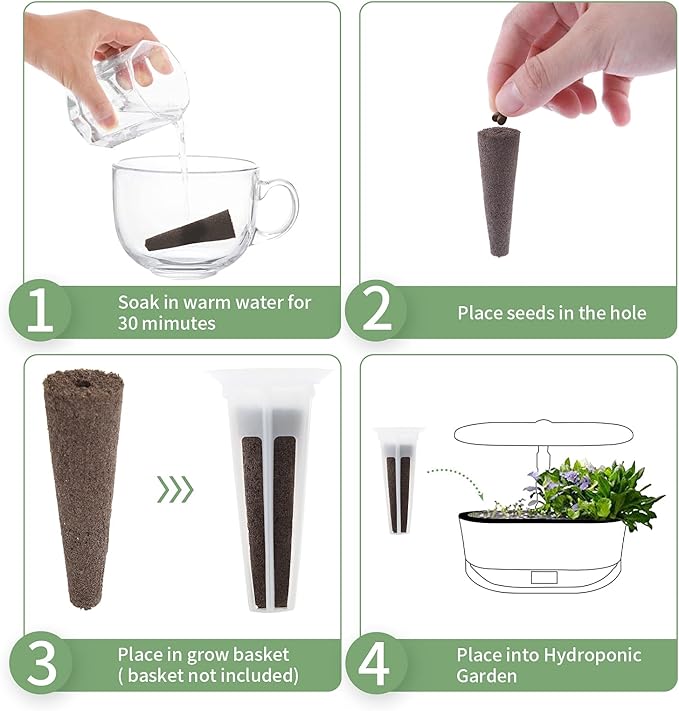 100 Pack Grow Sponges, Seed Pods Replacement Root Growth Sponges Compatible with AeroGarden, Moldy-Free, Sponges Kit with 10 Pod Labels for Hydroponic Indoor Garden System