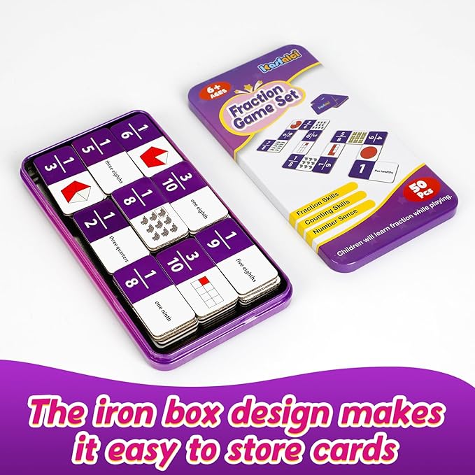 Fraction Dominoes Set,Math Games for Kids,Math Manipulatives,Counting Toys,Learning Games,Preschool Learning Activities,Homeschool Supplies,Kindergarten Classroom Must Haves,1st 2nd 3rd Grade