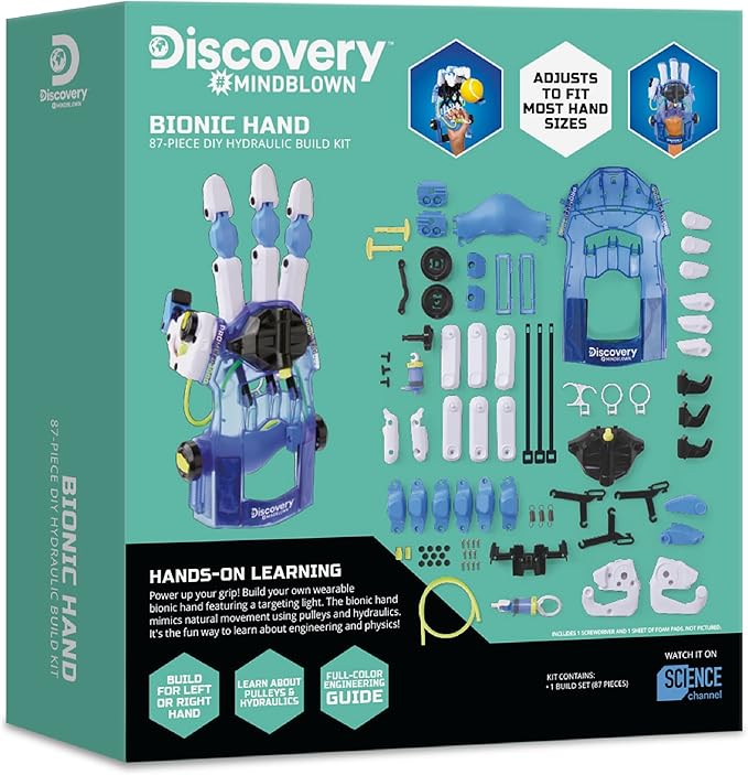 Discovery Bionic Hand Robotics Kit – 87-Piece DIY STEM Toy for Kids| Build Your Own Wearable Robotic Hand| Hydraulic Cyborg Superhero Toy| Science & Engineering Model Kit| Boys & Girls Gift Ages 8+