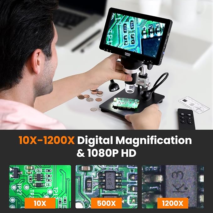 Digital Microscope 100-1600X with 7-inch LCD Screen, MatataStudio Wireless USB Microscopes,Professional Microscope for Kids Adults