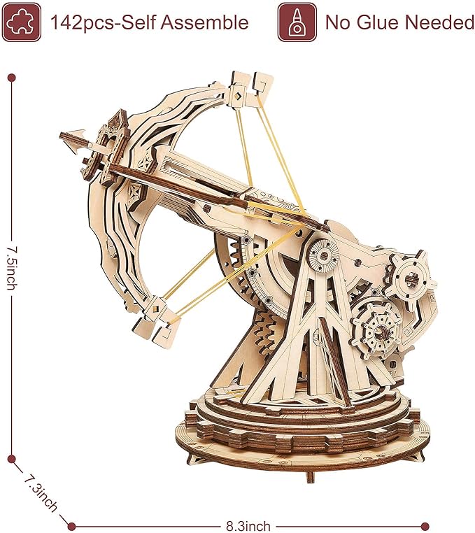 ROKR 3D Wooden Puzzles for Adults, DIY Wooden Ballista Launcher Toys Building Model Kits STEM Projects Toys for A dult