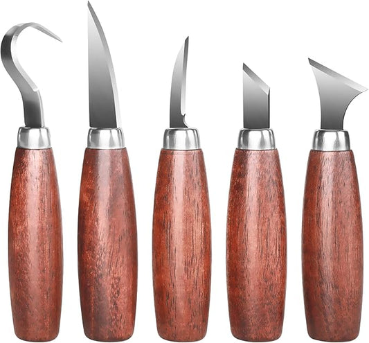 Wood Carving Kit Whittling Kit Wood Carving Tools Set for DIY Crafts with Detail,Roughing,Sloyd,Hook Knife,Whittling Knives for Wood DIY Beginners (Brown)