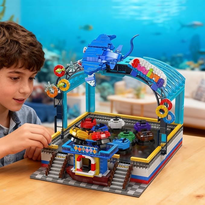 Sosuy Bumper-Boat Ride Building Blocks Set, 2044+ Pcs Amusement Park Model with Motor Remote Control, STEM Engineering Toy for Boys Adults, Teens, Girls, Creative City for Collectors
