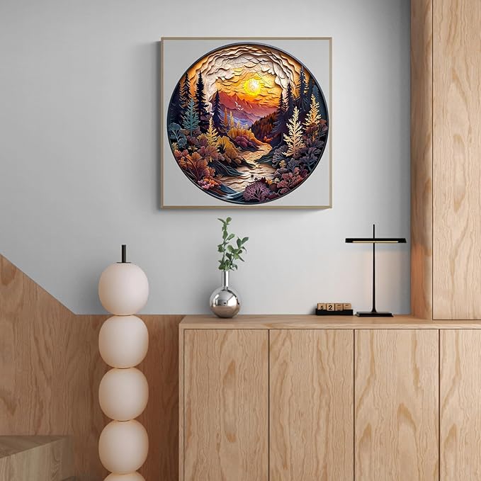 Wooden Puzzle for Adults-3D Sunset Forest Wooden Puzzle Unique Shape Advanced Animal Jigsaw Puzzle for Adults and Kids,Best Gift,Wood Puzzles,Challenge Wooden Jigsaw Puzzle (L-13.4 * 13.4in-300pcs)