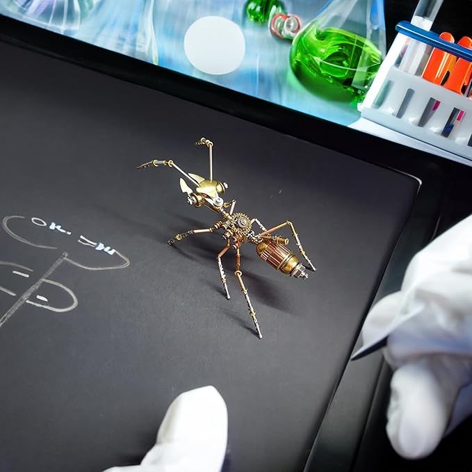3D Steampunk Metal Insect Bug Mechanical Sculpture Insect Puzzle Ant Model Engineering Puzzle DIY Projects for Birthday Present,Funny (Ant)