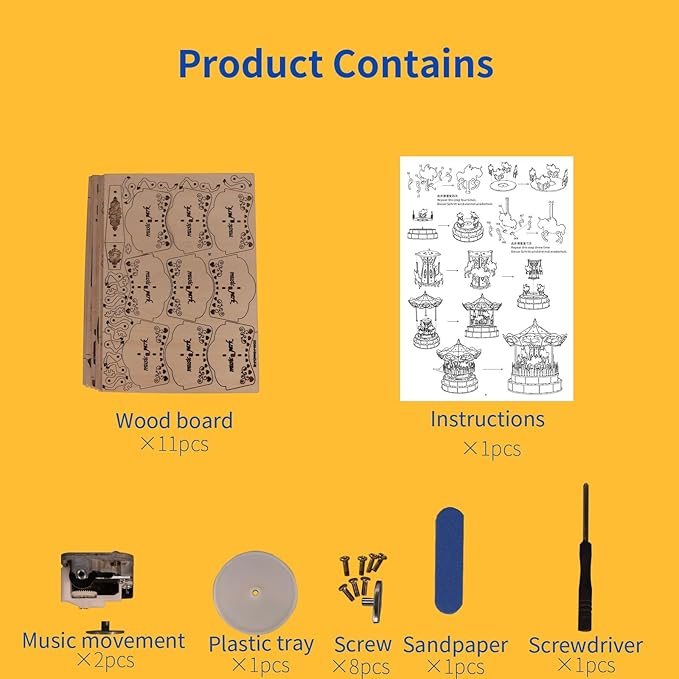 Music Park 3D Wooden Puzzle Carousel Music Box You are My Sunshine Model Kits for Adults Birthday Christmas Unique Gift for Women