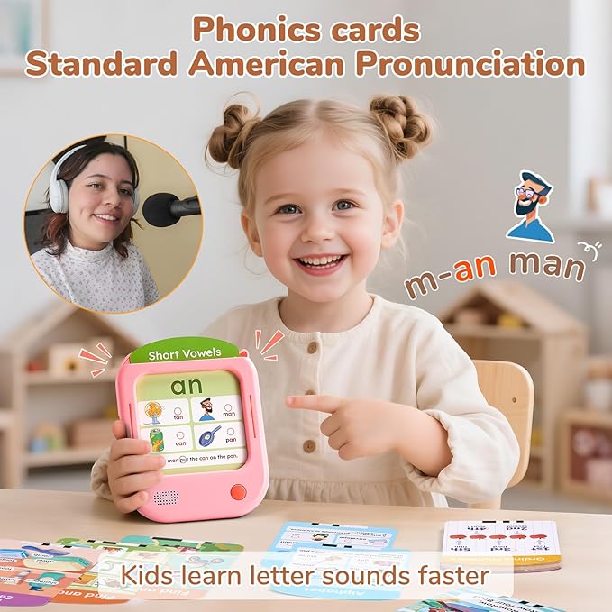 JoyCat Kids Learning Tablet, 156 Pages Tap-to-Read Flash Cards with 20 Interactive Games, Montessori Toy for Alphabet, Phonics, Words, Simple Math & Songs, Birthday Gifts for 2-6 Years Old