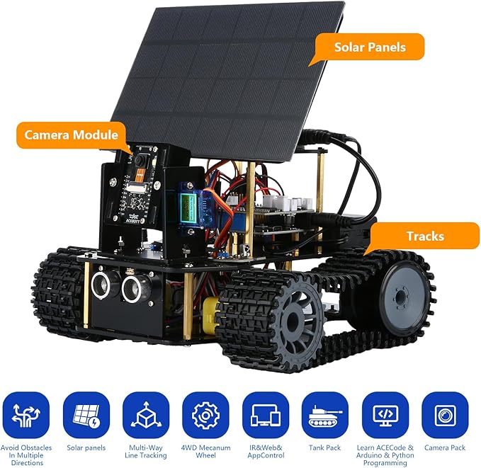 ESP32 Smart Camera Solar Robot Tank Car Kit, STEM Toy Robotics Kit for Kids Age 8-16 Boys Girl, APP & Remote Control 4WD Car with 3MP Camera, Arduino Educational Science Coding Kit Gift for 12+ Teens