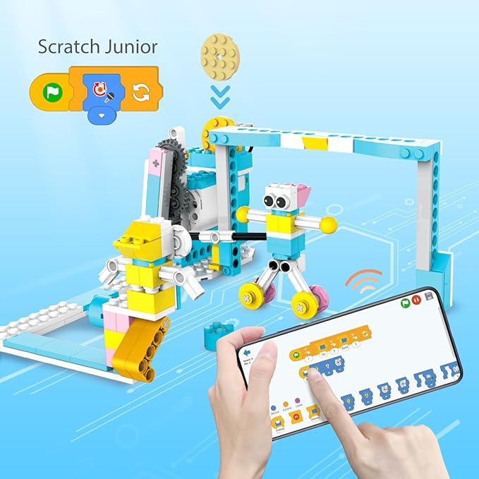 Makerzoid Coding Robot Kit for Kids, 200-in-1 RC Robot Building Toys with Motor Sensor,Scratch JR Coding Set with 36 Video Courses, Birthday for Kids 6+ (400+ Blocks)