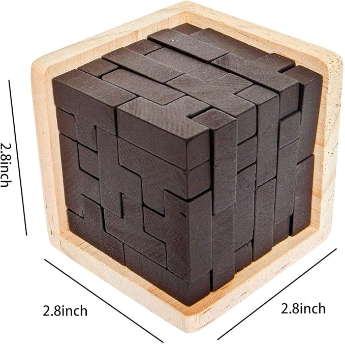Wooden Brain Teaser Puzzles Cube Stocking Stuffers Wooden Puzzles T-Shaped Jigsaw Logic Puzzle Educational Games Toy for Kids and Adults by AHYUAN (Coffee)