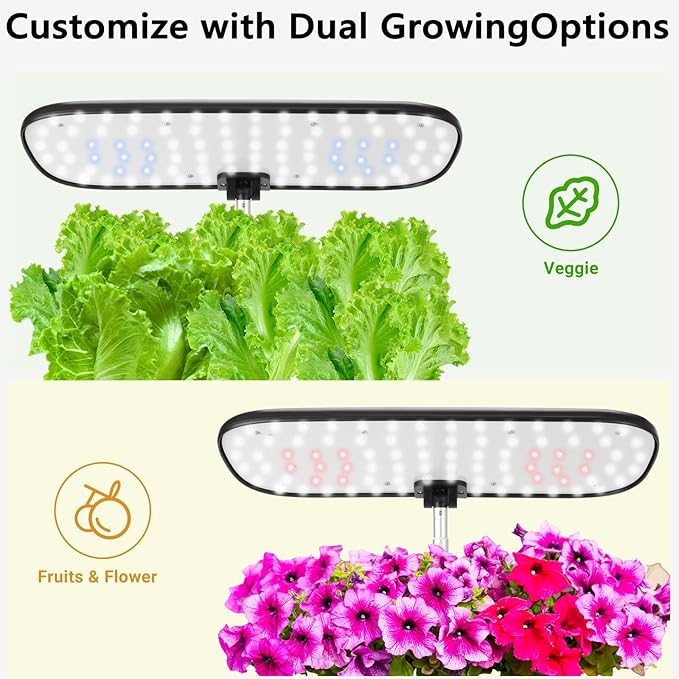 Hydroponics Growing System with LED Grow Light, 14 Pods Indoor Herb Garden Full Spectrum Rotatable Light Panel, Auto On Off Timing 12 14 16Hrs, 5L Water Tank, Harvest Fresh Veggie Lettuce Basil Tomato