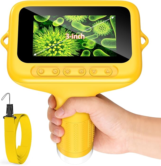 Microscope for Kids, 3'' Digital Handheld Kids Microscope with Adjustable Light, 1000X 1080P Pocket Portable Mini Micro Scope, Stem Toys for Ages 5-7 8-12 Teen Boys and Girls Educational Gifts, Orange