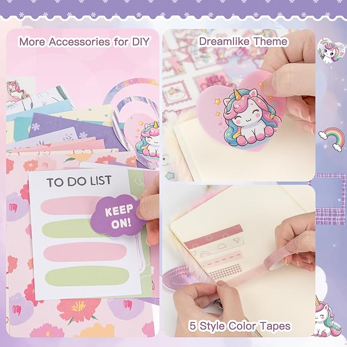 QIYVLOS DIY Journal Kit with Diary, Magical Theme Journaling Stationary Supplies Set Toys for Ages 8-13, Birthday Arts and Crafts Gifts for Teen Girls Ages 8 9 10 11 12 13 14 Year Old