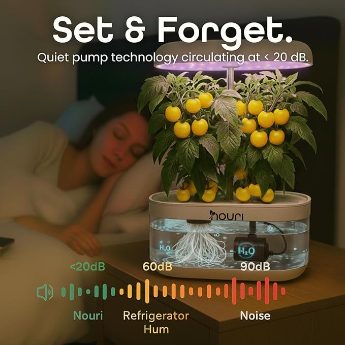 Nouri 7 Pod Smart Garden for Home Cooks | w/Heirloom Tomato | Hydroponics Growing System | LED Grow Lights | Indoor Herb Garden Kit | Herb Growing Kit Indoors for Plant Lovers, Gardeners, Kitchen