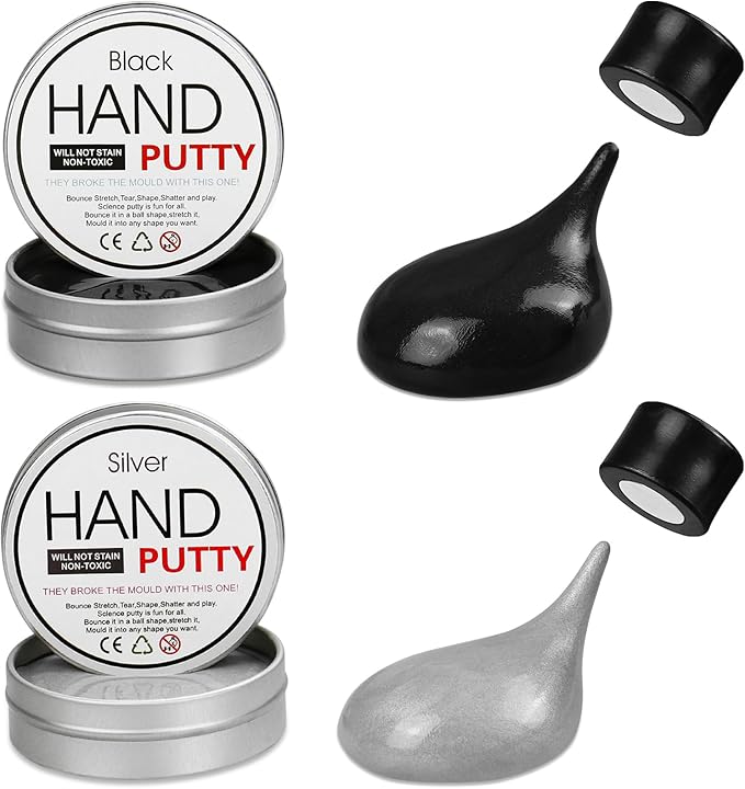 Magnetic Slime Putty, Magnetic Space Putty Slime with Upgraded Magnet Toys for Kids Adults, Fidget Toy Stress Reliever Puddy for Christmas Stocking Stuffers Birthday Gifts(2 Pack,Black&Silver)
