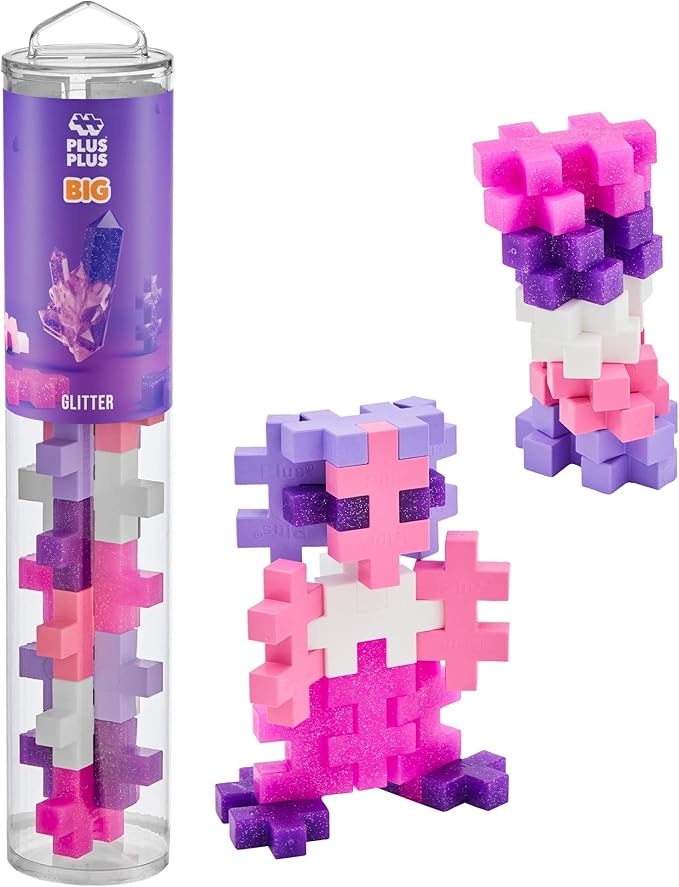 PLUS PLUS Big – 15 Piece Glitter Mix – Construction Building Stem/Steam Toy, Interlocking Large Puzzle Blocks for Toddlers and Preschool, Open Play Tube
