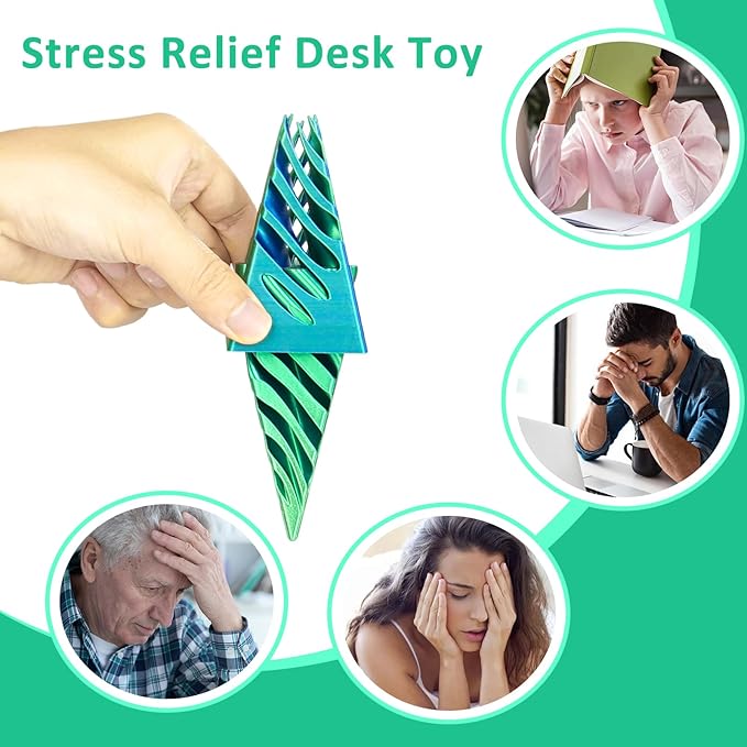 3PCS Impossible Cone,3D Printed Spiral Cone Fidget Toys,Impossible Pyramid Passthrough Sculpture,Stress Relieving Toys for Adults and Kids,Stocking Filler White Elephant Gifts(Blue Green)