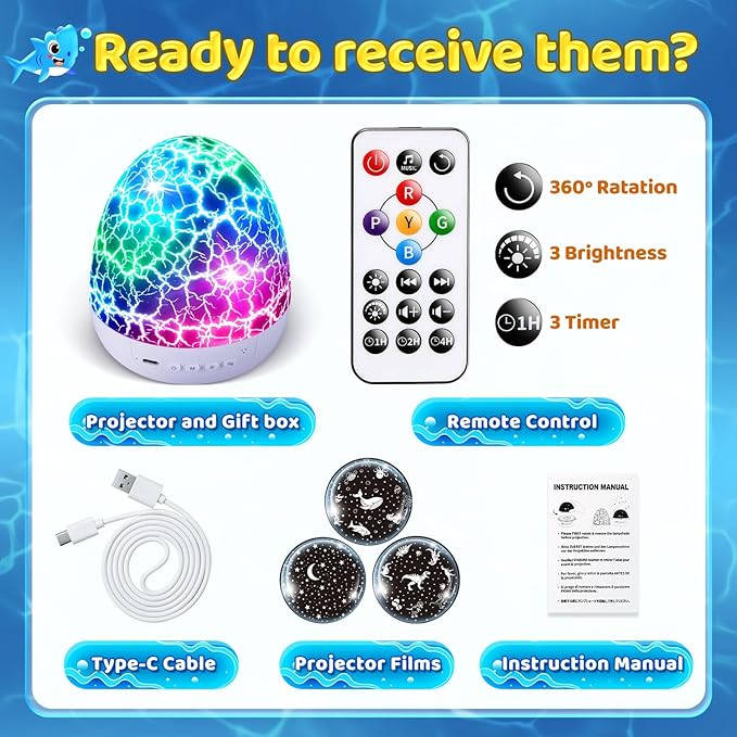 PIKOY Nursery Night Light with Sounds Star Projector Christmas Gifts for Grandkids | 15 Sounds Baby Christmas Gifts | 6 HD Films Boy Toys for Age 3~8 | Remote Control Boy Gifts for Age 3~8
