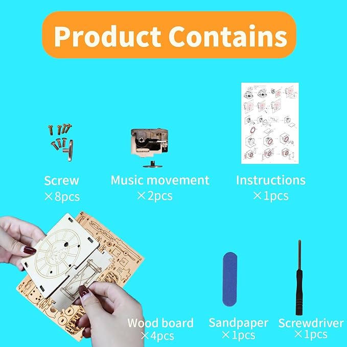 Music Park 3D Wooden Puzzle for Adults Punk Airplane Music Box Hand-Cranked You are My Sunshine Model Kit - Retro DIY Assembly Christmas and Birthdays Gift for Age14+