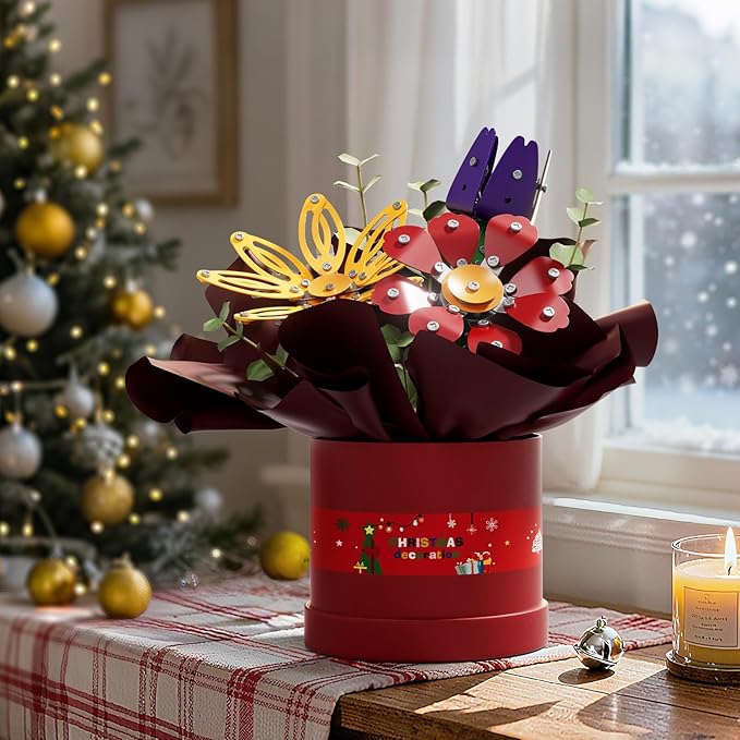 229Pcs Metal Flower Bouquet Kit, Flowers Garden Building Set Toys for Kids Ages 8-12, STEM Project Building Toy with Storage Box, Birthday for Girls 8 9 10 11 Years Old