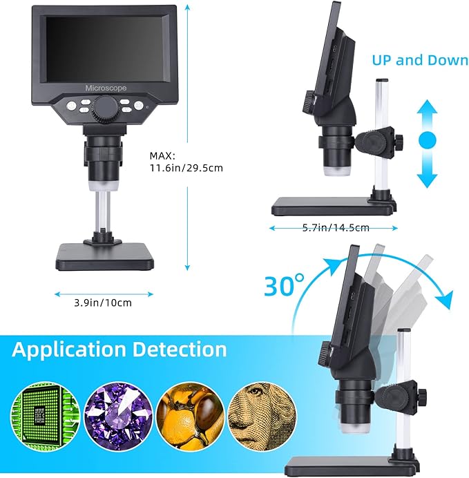 Koolertron 5.5 inch LCD Digital Microscope, 8MP 1-1000X Magnification, 8 LED Lights, Rechargeable Battery, Video Recording for Circuit Board Repair, PCB Inspection, Coin, and More