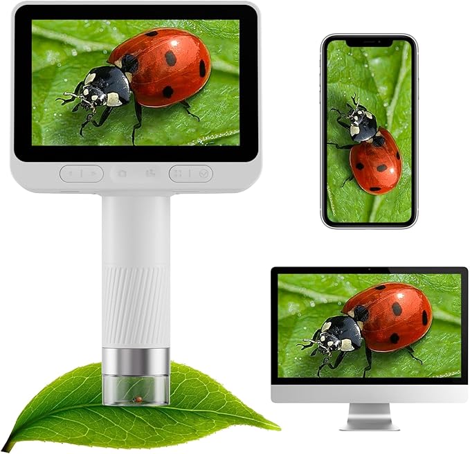 BEAVERLAB Finder Digital Microscope with 4 Inch Screen, 1080P HD 1600X Kids Portable Handheld Microscope with 8G Card for Scientific Experiment