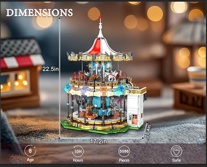 Sosuy Carousel Building Set, Electric Motorized Merry-Go-Round Model, Amusement Park Toy for Boy Girl Teen, Birthday Gifts for Adult Kid Ages 6 7 8 9+, City Construction Theme Collection 5086pcs