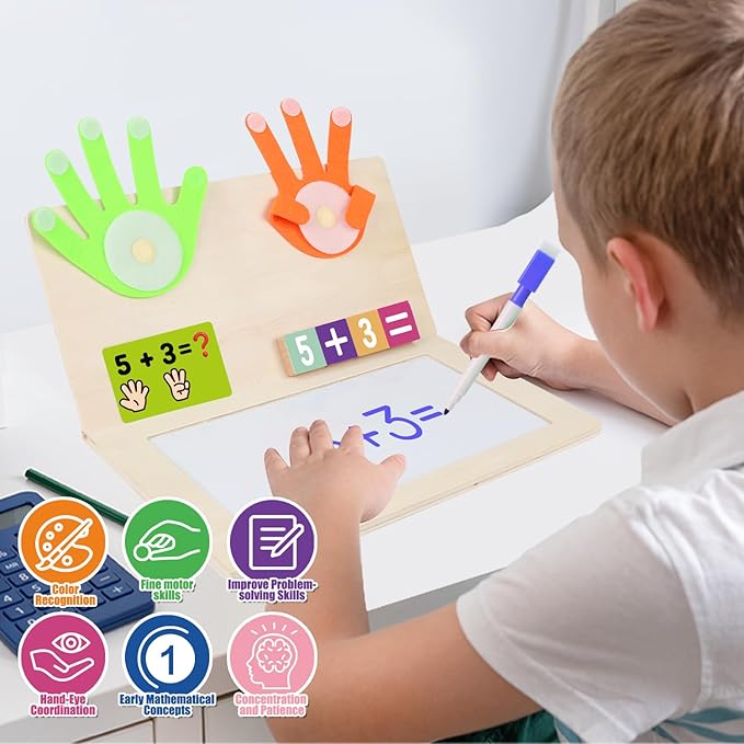 Number Blocks Toys for Kids Wooden Montessori Toys for 3 4 Years Old Boy Girl Toddler Fingers Arithmetic Educational Math Manipulatives with Whiteboard 5-7 Preschool Learning Activities Counting Game