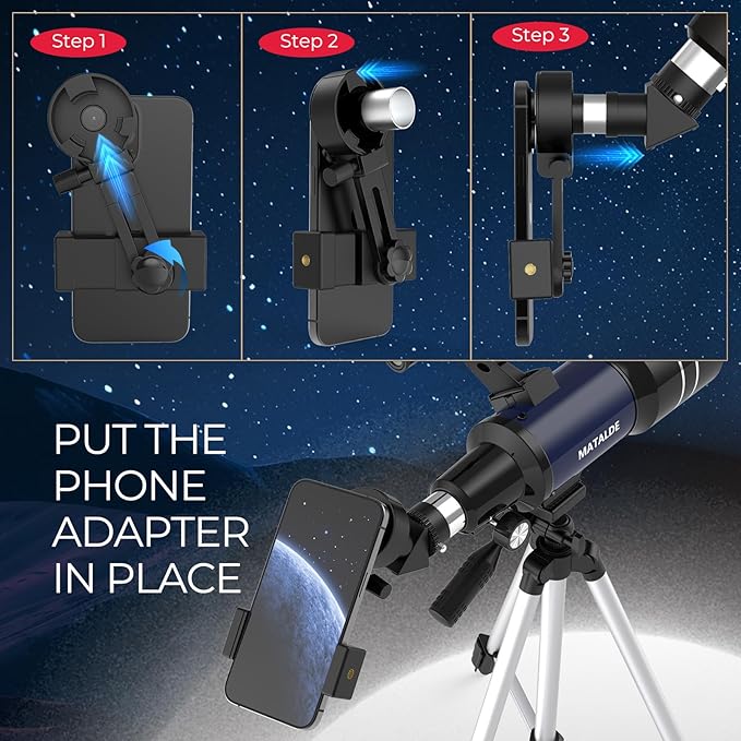 Telescope for Beginners & Kids, 70mm Aperture Refractor Astronomy Telescope with 300mm Focal Length, 15X-150X Magnification, Includes Full Accessory Kit & Tripod, Phone Adapter, Wireless Remote