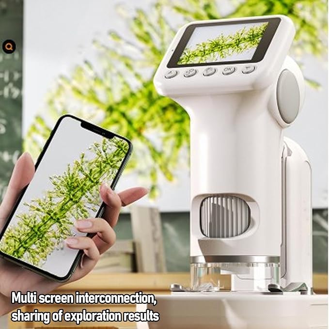 Kids Microscope Kit, 1600X Pocket Digital Handheld Microscope with 2in Screen, Portable Science Toy for Students Ages 6-12