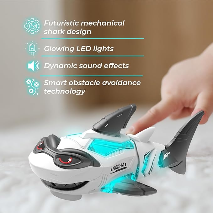Shark Toy Interactive Crawling Shark Toys with Music and Lights, Auto-Direction Change Crawling Walking Toy Gift for Infants Toddlers 3 4 5 Year Old, Boy Girl Birthday