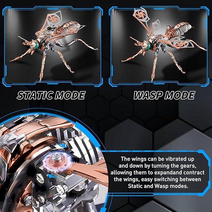 Microworld 3D Metal Puzzle, Northern Giant Hornet 3D Metal Model Kit, Mechanical Wasp 3D Puzzle for Adults, DIY Challenge 3D Puzzles Home Decor Art Craft Gifts (Rose Gold)