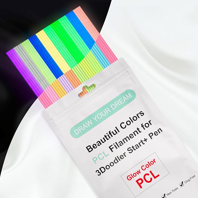 Glow in The Dark 3D Doodler Pen Refills for 3Doodler Start+ 3D Pen 2.5mm PCL Filament Refills Packs 10 Colors Glow Filament Each Color 10 pcs Total 100 pcs Only Fit for 3Doodler Start Pen