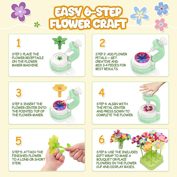 Art Flower Bouquet Craft Kit, DIY Arts & Crafts Flower Toy for Kids, Build Your Own Bouquet, Creative Educational Gift for Toddlers Kids, Christmas Birthday Gift for 4 5 6 7 8+ Year Old Girls and Boys
