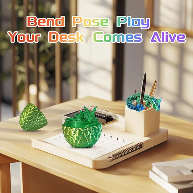 4PCS 3D Printed Dragon Eggs with Dragon, Crystal Dragons Fidget Toy for Adults, 3D Print Dragon Eggs Fantasy Tabletop Decor, Christmas Stockings Easter Gifts